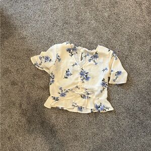 Floral Print Women's Top - Cream and Blue